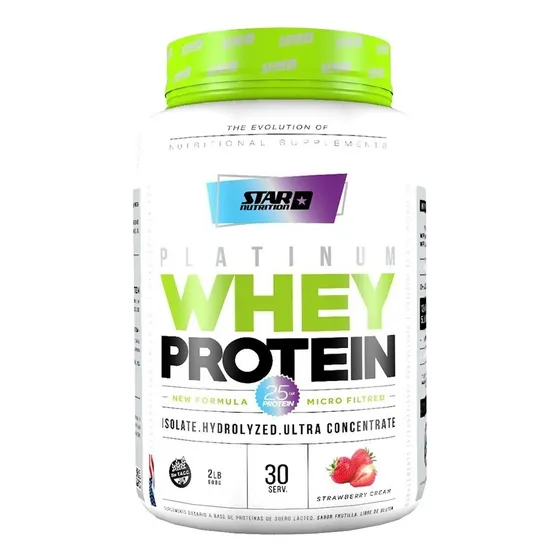 Platinum Whey Protein Star Nutrition 2 Lb Sabor Crema de fresa en Pote
