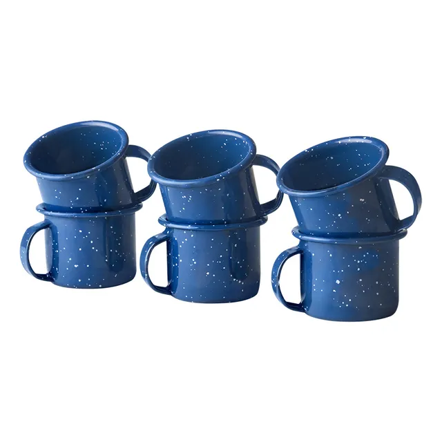 Juego 6 Tazas Mezcaleras De Peltre Azul Jaspeado 85 Ml Cinsa 315753