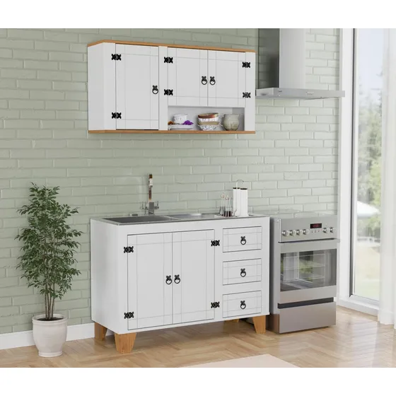 Mueble De Cocina Madera B- Aereo Alacena - Bajo Mesada - Lm Color Blanco/Roble