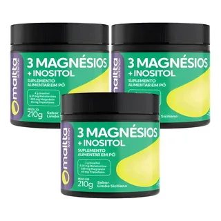 Kit 3 Suplemento 3 Magnésio + Inositol 210g Limão - Maltta Limão
