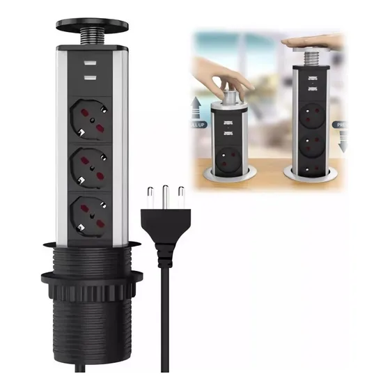 Regleta Multienchufe Retráctil Con 3 Enchufes Schuko Eu+2usb