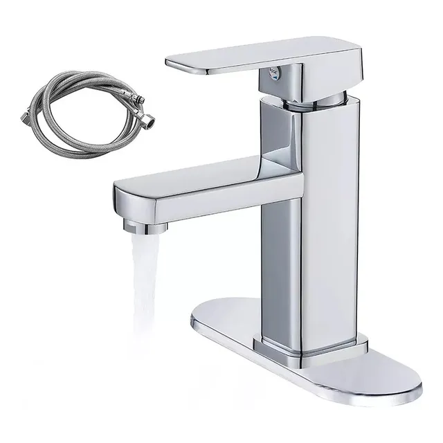 Banna Plateado Con Base Monomando Para Lavabo,grifo De Baño De Un Solo Orificio,caliente Y Frío Ajustable,llave Para Baño De Latón Macizo Sin Plomo,grifo Monomando Para Lavabo Con Manguera