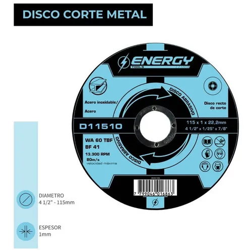 Disco Corte 4 1/2' X 1,0mm Metal/inox Energy D11510 (10 Und) Color Azul Marino