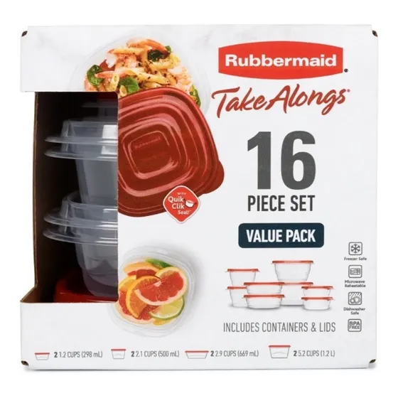 Set De 16 Recipientes Con Tapa Takealongs Rubbermaid