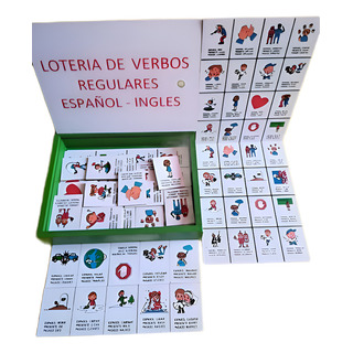 Lotería De Verbos Regulares Ingles-español, Madera Lotería De Verbos Regulares Ingles-español, Madera