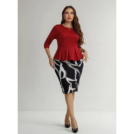Conjunto 2 Piezas Blusa Peplum Y Falda Midi