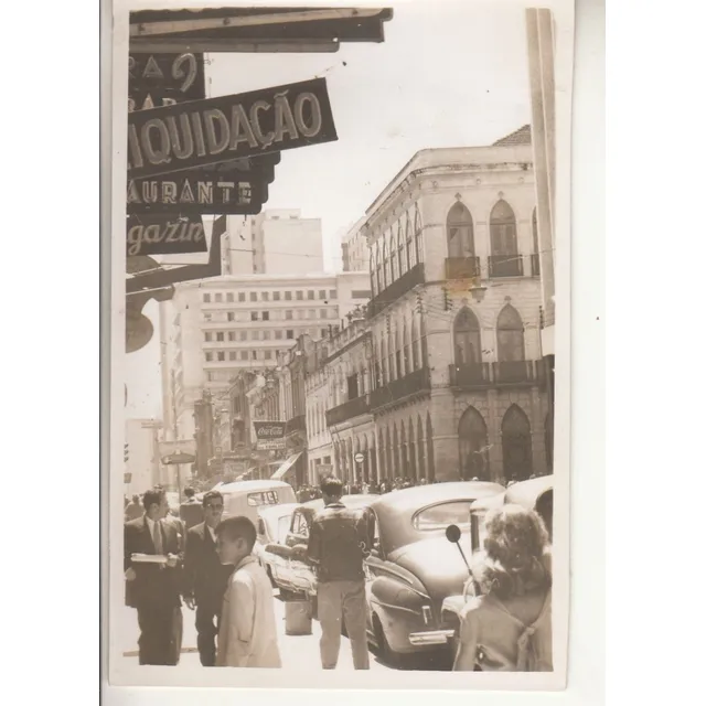 Antigua Fotografia Porto Alegre Calles Con Vehiculos Y Gente