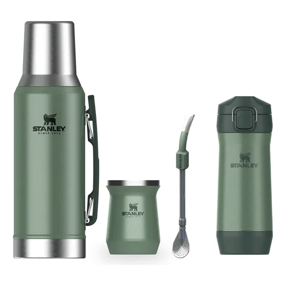 Set Matero Stanley Termo 1.2l + Mate + Bombilla + Yerbera Verde