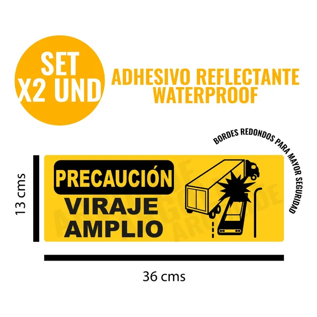 Adhesivo Reflectante Viraje Amplio Camiones Set Letrero 2u