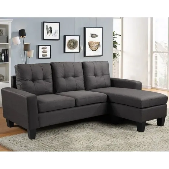 Sillon 3 Cuerpos Con Chaise - Sofa Esquinero - Living - Lcm Color Gris oscuro Diseño de la tela Liso