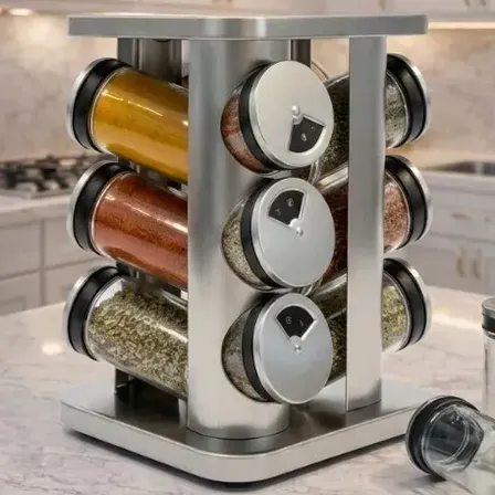 Porta Condimentos Giratório Inox 12pote De Vidro Inox