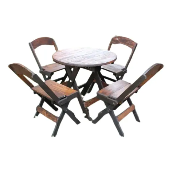 Mesa Redonda De 80cm & 4 Sillas Todo Plegable Madera De 1a