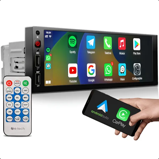 Aparelho Radio Multimidia Mp5 Universal 1 Din Apple Carplay
