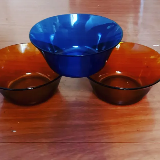  Tigelas Antigas. Duralex 2 Âmbar 1 Azul Cobalto Anos 70