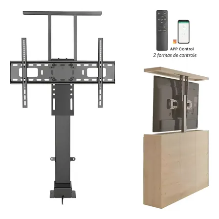 Suporte Elevador Tv Motorizado 37 A 80 Pol 60kg 600×400 App Preto