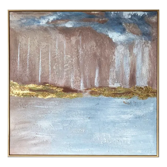 Cuadro Al Oleo Golden Waterfall Marco De Madera 100 X 100 Cm