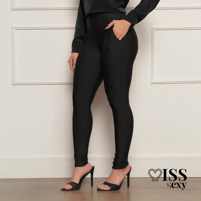 Calca Legging Montaria Com Bolso Cintura Alta Skinny Casual
