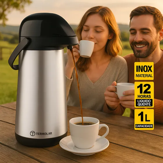 Termolar Lúmina 1l Garrafa Térmica Lisa Bomba Pressão Café