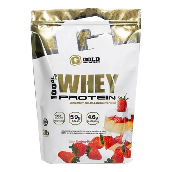 100% Whey Protein Gold Nutrition Proteina 907 g Masa Muscular Sabor Frutilla