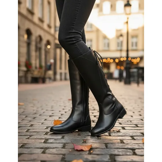 Bota Montaria Feminina Cano Longo Coturno Cadarço Atras