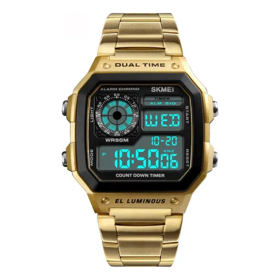 Reloj digital dorado impermeable Skmei 1335 para hombre