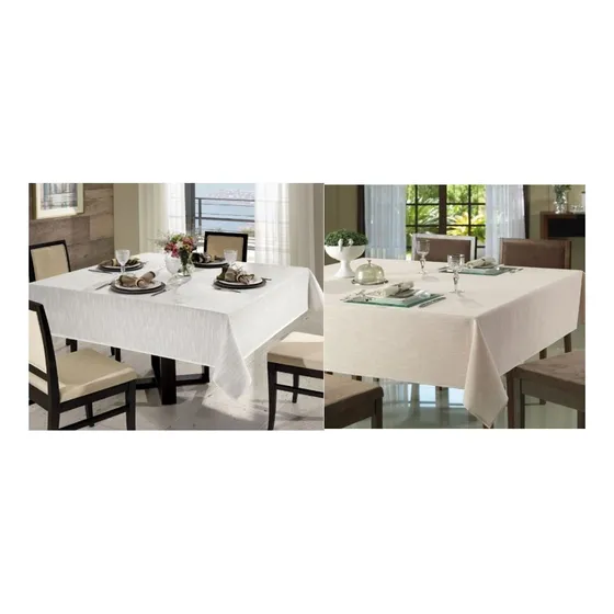 Kit 2 Toalhas De Mesa Quadrada 8 Lugares 2x2 Passion Dohler Cor Bege E Branca