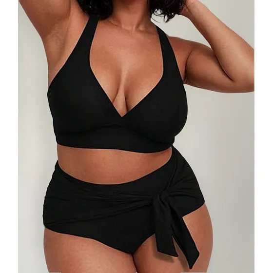Malla 2 Piezas Mujer Xl 4xl Clasica Negra Lisa Cómoda Bikini