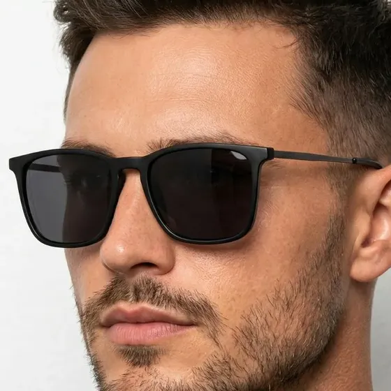 Óculos Sol Quadrado Masculino Leaf Metal Acetato Proteção Uv