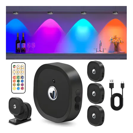 Bylifity® 4pzs Lampara Pared Luz Led Recargable, 13 Colores Rgb Luces De Disco Con Control Remoto, Inalámbricas Luz De Clóset Con Estación De Carga Negro