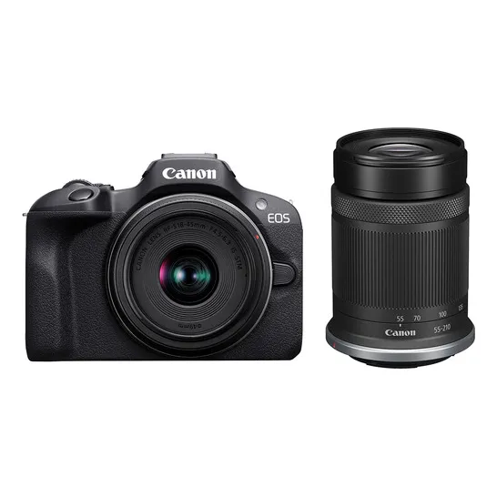 Câmera Canon Eos R100 Com Lente 18-45mm + 55-210mm Mirrorles Cor Preto