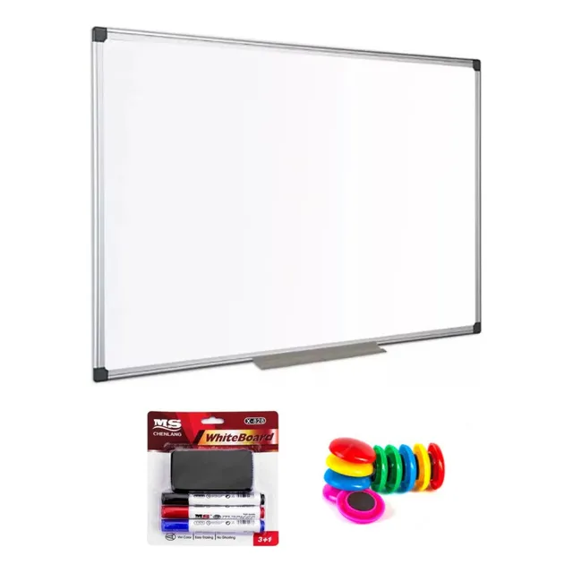Pizarra Blanca 60 X 90 Cm + Marcadores + Borrador + Imanes