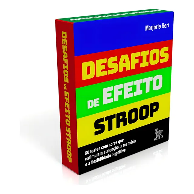Desafíos del efecto Stroop: 50 pruebas de color que aumentan la atención, la memoria y la flexibilidad cognitiva, por Marjorie Bert. Matriz editorial, portada con lunares, edición 1 en portugués, 2024