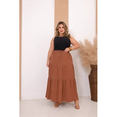 Saia Longa Plus Size Feminina 3 Marias Cintura Elastico