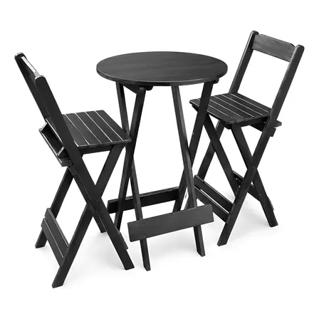 Mesa Bistro Dobrável Madeira 2 Cadeiras Cores Cor Preto Preto