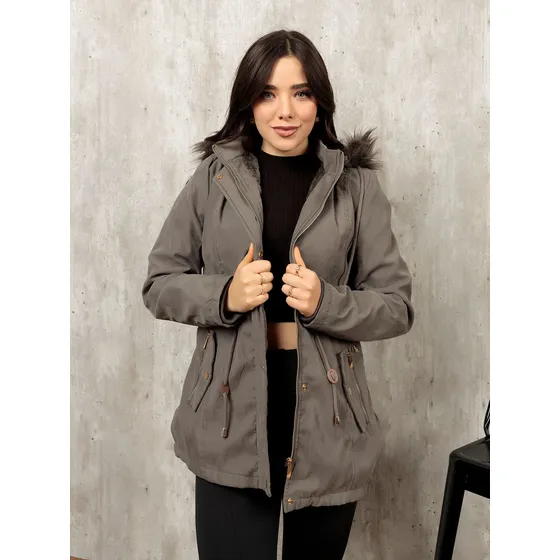Casaco Feminino Parka De Sarja Sobretudo Forrado Com Pelúcia
