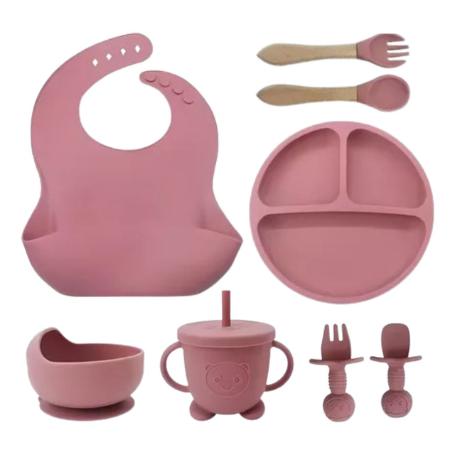 Kit Refeição Bebê Prato Copo Talher Babador Silicone Ventosa Kit Refeição Bebê Prato Copo Talher Babador Silicone Ventosa
