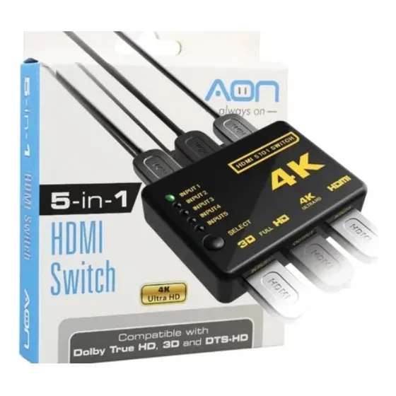 Splitter Hdmi Switch 5 En 1 4k Ultra Hd Marca Aon