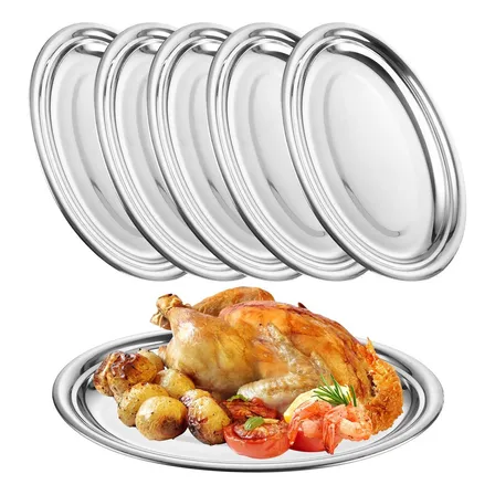 Jogo Baixela 6 Pçs Aço Inox 22cm Travessa Oval Assar Servir Mesa Porção Comida Salada Bandeja Oval Porções Bar Buffet Restaurante Versátil Praticidade Alta Qualidade Cinza