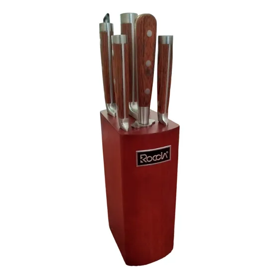 Juego De Cuchillos De Acero Con Maza Roccia Mango De Madera