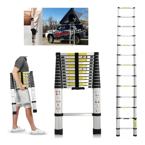Escalera Plegable Telescópica De Aluminio Multiusos, 3,8 M, Extensible, Recta, Antideslizante, Plegable, Para Taller