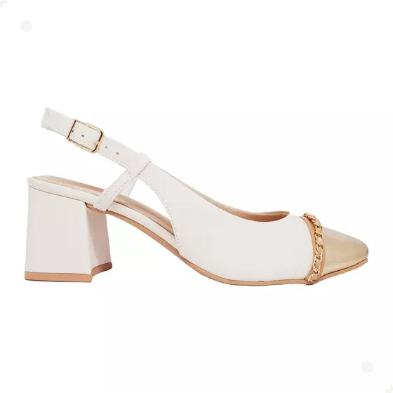 Scarpin Slingback Salto Alto Grosso Ramarim Metalizado