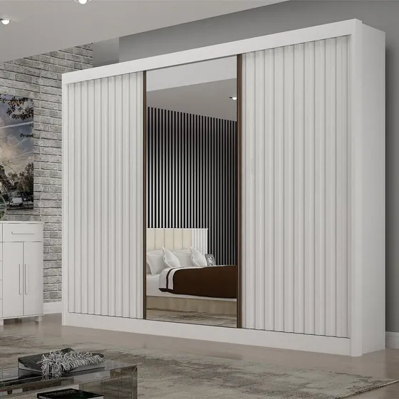 Guarda-roupa 100% Mdf Com Espelho São Paulo Branco Gc