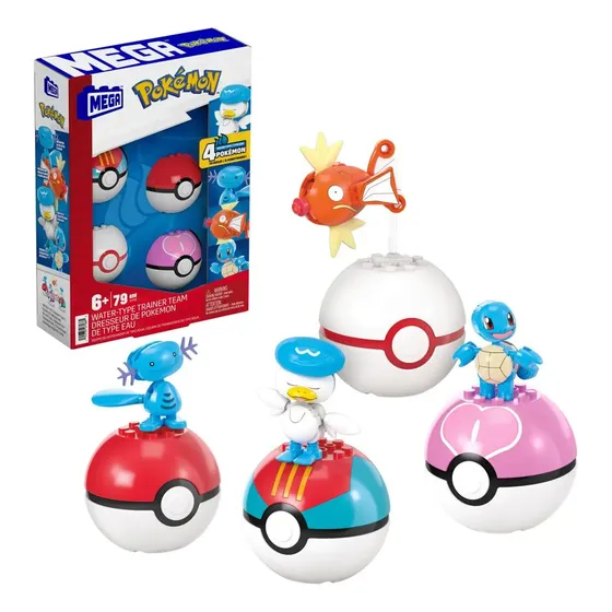 Conjunto De Figuras De Ação Mega Pokémon Pokébolas Equipe Treinador Tipo Água Mattel