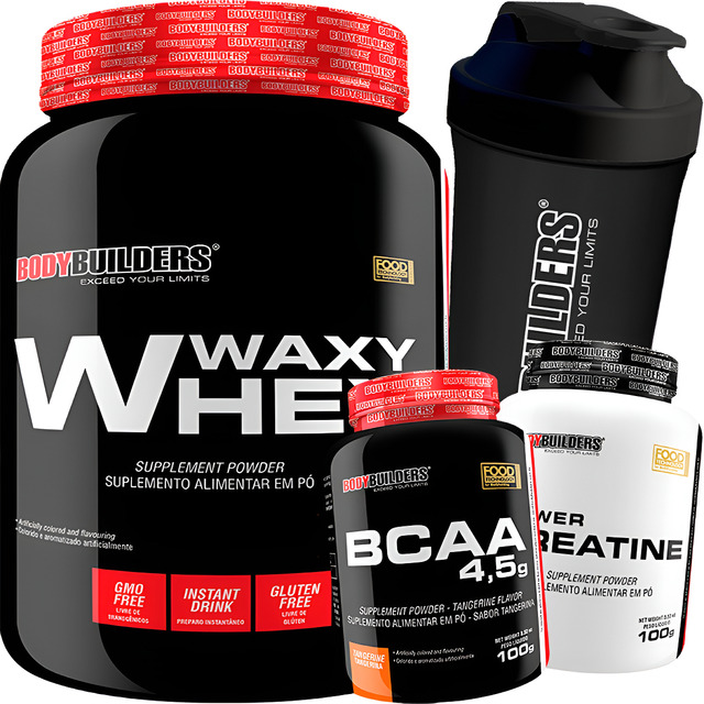 Kit Whey Protein 900g + Creatina 100g + Bcaa 100g + Coqueteleira Bodybuilders - Sabor Baun...