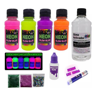 Kit Slime Com Colas Neon Flosforecentes + Lanterna Luz Negra Kit Slime Com Colas Neon Flosforecentes + Lanterna Luz Negra