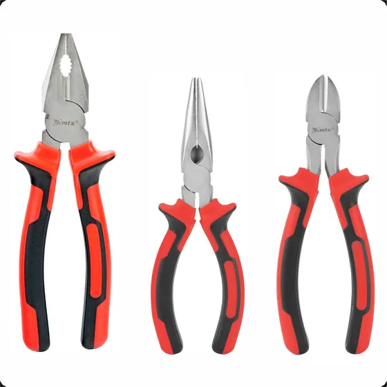 Kit Jogo 3 Alicates Universal Bico Meia Cana Corte Diagonal