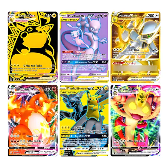 Kit 40 Cartas Pokémon Gx Vmax Brilhantes + 1 Carta Tag Team
