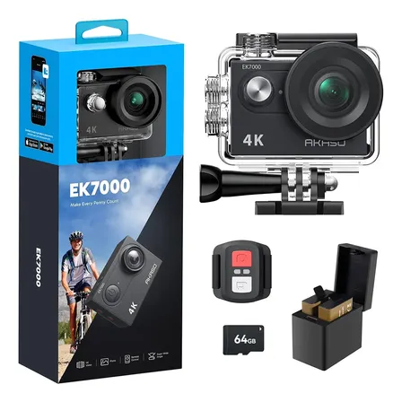Câmera Ação Akaso Ek7000 4k Zoom 4x Wifi Com Cartão 64gb Preto