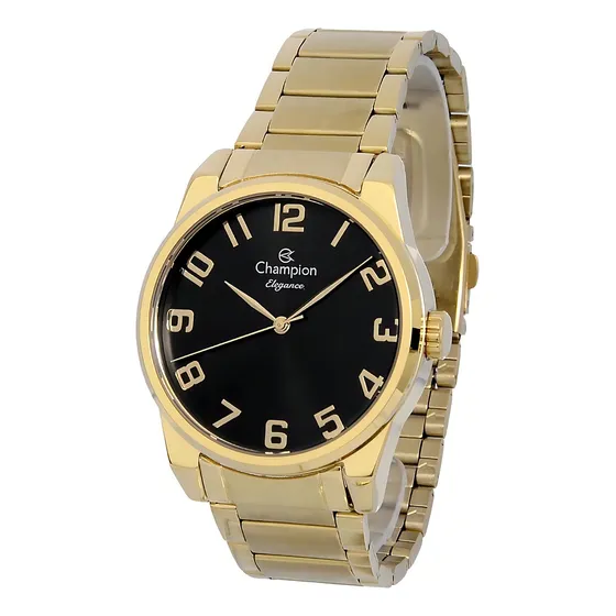 Relogio Champion Masculino Dourado Banhado Ouro 18k Cor do fundo Preto 3
