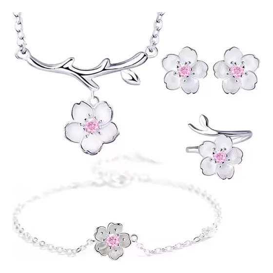 Conjunto De Plata 925 Collar Aros Pulsera  Anillo Joya Fina